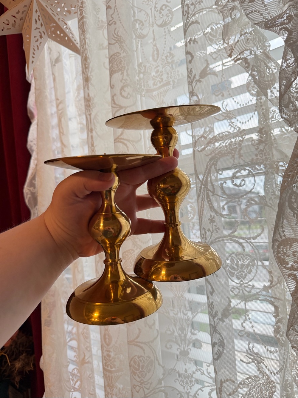 Polished Gold Metal Candlestick Holders – Set of 2